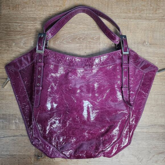 Vintage Kooba Blake Plum Distressed Leather Shoulder Bag / Tote - Picture 3 of 12